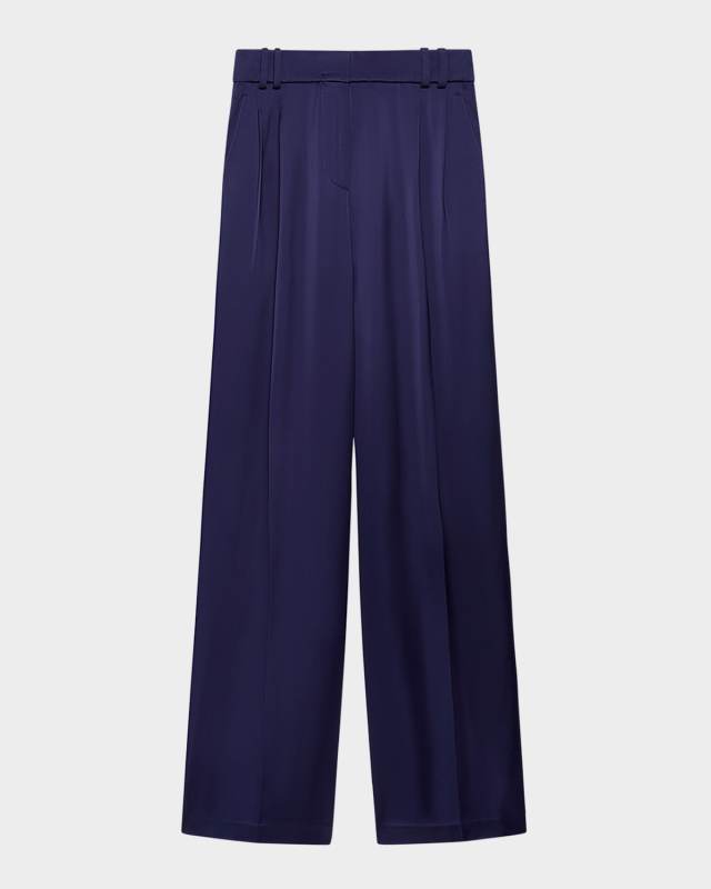 Double-Pleated Satin Wide-Leg Trousers